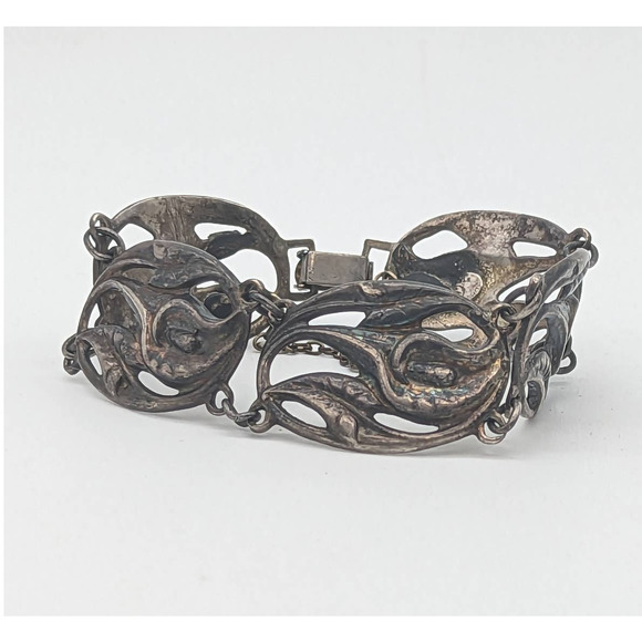 Vintage Danecraft Sterling Silver Calla Lily Bracelet w Added Chain Oxidized - Picture 13 of 13